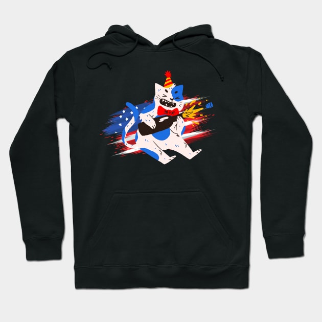 American Cat 4th of July Party Hoodie by LadyAga